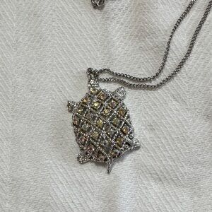 Vintage Sparkling Silver Turtle Pendant Necklace